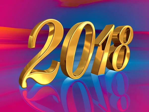 2018, Golden 3D Numbers on a Festive Background — Stock Photo, Image
