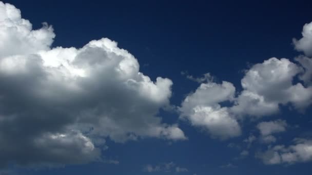 云在蓝天上奔跑 时差的蓬松白云 天空的运动背景 Cloudscape 的大建筑云 积云形成对蓝天 — 图库视频影像