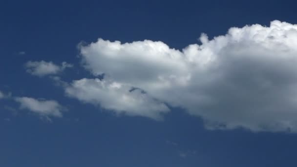 雲が青空を横切る 大きな建物雲と広大なふくらんでふわふわ白い雲 空モーション背景 Cloudscape のタイムラプス雲の質量 青空の積雲の雲の形 — ストック動画