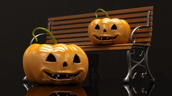Två skrattande Halloween Orange pumpor — Stockfoto