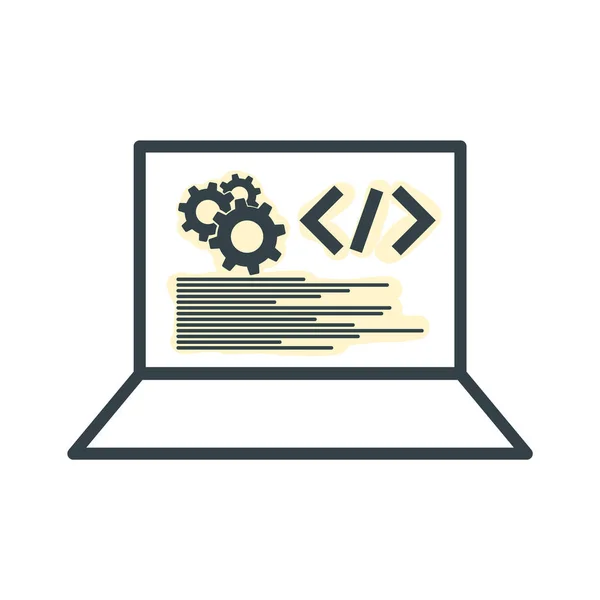 Portátil y el icono de engranajes, portátil de servicio, plantilla de logotipo de reparación de computadoras — Vector de stock