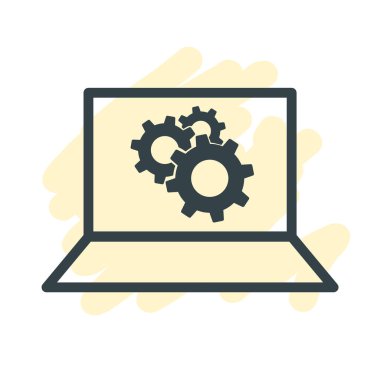 dizüstü bilgisayar ve Gears Simgesi, Servis Defteri, Bilgisayar Onarım Logosu Şablonu