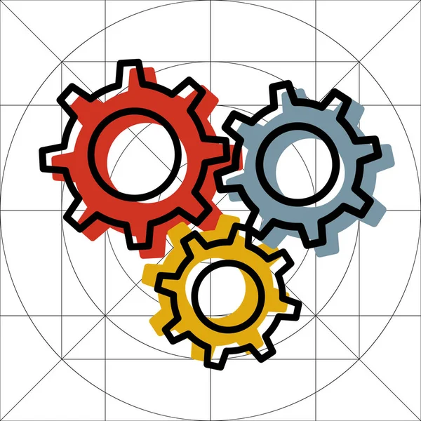 Icono de vectores simples de engranajes, Pictograma de rueda de engranaje, Símbolo de configuración, Ruedas de engranajes del motor — Archivo Imágenes Vectoriales