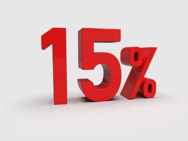 3d Render: Beyaz Arkaplanda% 15 İndirimli İşaret,% 15 indirimli Özel Teklif,% 15 indirimli,% 15 Harf Satış Sembolü, Özel Teklif Etiketi, Etiket, Etiket