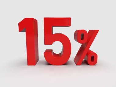 3d Render: Beyaz Arkaplanda% 15 İndirimli İşaret,% 15 indirimli Özel Teklif,% 15 indirimli,% 15 Harf Satış Sembolü, Özel Teklif Etiketi, Etiket, Etiket
