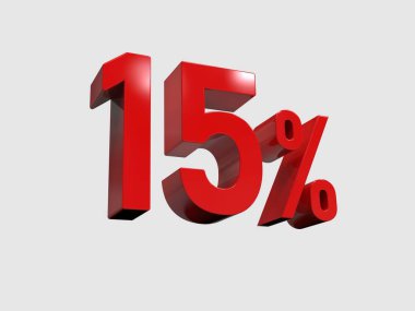 3d Render: Beyaz Arkaplanda% 15 İndirimli İşaret,% 15 indirimli Özel Teklif,% 15 indirimli,% 15 Harf Satış Sembolü, Özel Teklif Etiketi, Etiket, Etiket