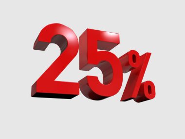 3d Render: Beyaz Arkaplanda% 25 İndirimli İşaret,% 25 indirimli Özel Teklif,% 25 indirimli,% 25 'e yakın Harf Satış Sembolü, Özel Teklif Etiketi, Etiket, Etiket
