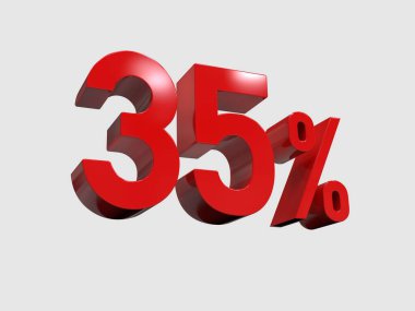 3d Render: Kırmızı% 35 İndirimli Arkaplanda 3d İmza, Özel Teklif% 35 indirimli,% 35 indirimli, 35 Harf Satış Sembolü, Özel Teklif Etiketi, Etiket, Etiket