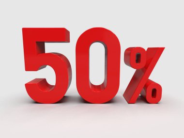 3d Render: Kırmızı% 50 İndirimli Arkaplanda 3d İmza, Özel Teklif% 50 İndirim, Yüzde 50 İndirim, 50 Harf Satış Sembolü, Özel Teklif Etiketi, Etiket, Etiket
