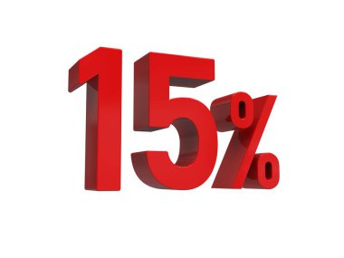 3d Render: Beyaz Arkaplanda% 15 İndirimli İşaret,% 15 indirimli Özel Teklif,% 15 indirimli,% 15 Harf Satış Sembolü, Özel Teklif Etiketi, Etiket, Etiket