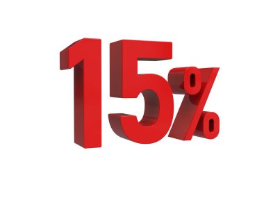 3d Render: Beyaz Arkaplanda% 15 İndirimli İşaret,% 15 indirimli Özel Teklif,% 15 indirimli,% 15 Harf Satış Sembolü, Özel Teklif Etiketi, Etiket, Etiket