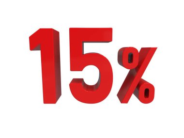 3d Render: Beyaz Arkaplanda% 15 İndirimli İşaret,% 15 indirimli Özel Teklif,% 15 indirimli,% 15 Harf Satış Sembolü, Özel Teklif Etiketi, Etiket, Etiket