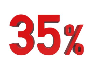 3d Render: Kırmızı% 35 İndirimli Arkaplanda 3d İmza, Özel Teklif% 35 indirimli,% 35 indirimli, 35 Harf Satış Sembolü, Özel Teklif Etiketi, Etiket, Etiket