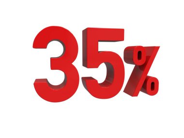 3d Render: Kırmızı% 35 İndirimli Arkaplanda 3d İmza, Özel Teklif% 35 indirimli,% 35 indirimli, 35 Harf Satış Sembolü, Özel Teklif Etiketi, Etiket, Etiket