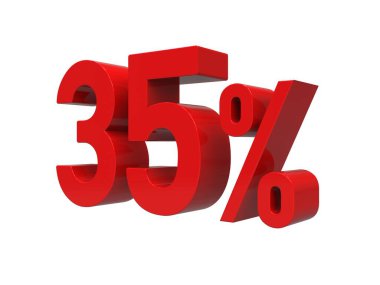 3d Render: Kırmızı% 35 İndirimli Arkaplanda 3d İmza, Özel Teklif% 35 indirimli,% 35 indirimli, 35 Harf Satış Sembolü, Özel Teklif Etiketi, Etiket, Etiket