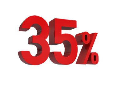 3d Render: Kırmızı% 35 İndirimli Arkaplanda 3d İmza, Özel Teklif% 35 indirimli,% 35 indirimli, 35 Harf Satış Sembolü, Özel Teklif Etiketi, Etiket, Etiket