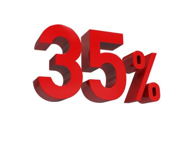 3d Render: Kırmızı% 35 İndirimli Arkaplanda 3d İmza, Özel Teklif% 35 indirimli,% 35 indirimli, 35 Harf Satış Sembolü, Özel Teklif Etiketi, Etiket, Etiket