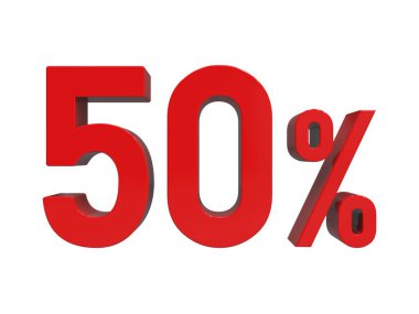 İzole edilmiş Kırmızı% 50 İndirim% 3d Beyaz Arkaplanda İşaret, Özel Teklif% 50 İndirim Etiketi, Yüzde 50 İndirim, 50 Harf Satış Sembolü, Özel Teklif Etiketi, Etiket, Etiket