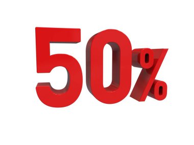 İzole edilmiş Kırmızı% 50 İndirim% 3d Beyaz Arkaplanda İşaret, Özel Teklif% 50 İndirim Etiketi, Yüzde 50 İndirim, 50 Harf Satış Sembolü, Özel Teklif Etiketi, Etiket, Etiket