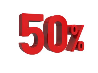 İzole edilmiş Kırmızı% 50 İndirim% 3d Beyaz Arkaplanda İşaret, Özel Teklif% 50 İndirim Etiketi, Yüzde 50 İndirim, 50 Harf Satış Sembolü, Özel Teklif Etiketi, Etiket, Etiket
