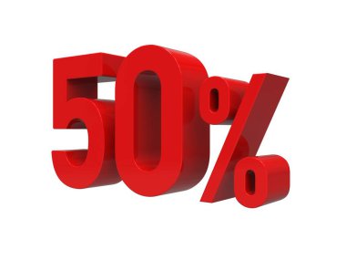 İzole edilmiş Kırmızı% 50 İndirim% 3d Beyaz Arkaplanda İşaret, Özel Teklif% 50 İndirim Etiketi, Yüzde 50 İndirim, 50 Harf Satış Sembolü, Özel Teklif Etiketi, Etiket, Etiket