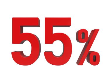 3d Render: Kırmızı% 55 İndirimli Arkaplanda 3d İmza, Özel Teklif% 55 indirimli,% 55 indirimli, 55 'e yakın Harf Satış Sembolü, Özel Teklif Etiketi, Etiket, Etiket