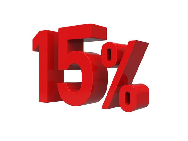 3d Render: Red 15% Percent Discount 3d Sign on White Background, Special Offer 15% Discount Tag, Sale Up to 15 Percent Off, Fifteen Percent Letters Sale Symbol, Special Offer Label, Sticker, Tag