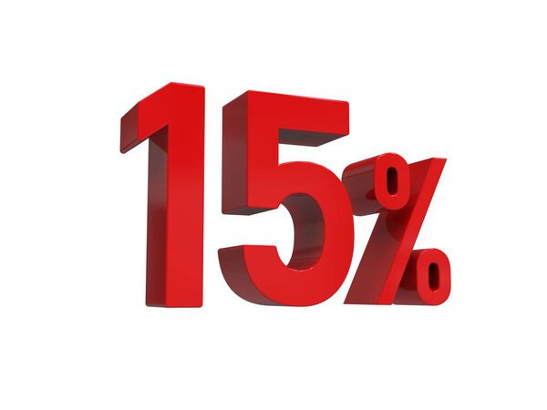 3d Render: Red 15% Percent Discount 3d Sign on White Background, Special Offer 15% Discount Tag, Sale Up to 15 Percent Off, Fifteen Percent Letters Sale Symbol, Special Offer Label, Sticker, Tag