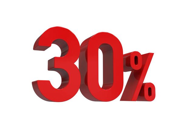 ISOLATED Red 30% Percent Discount 3d Sign on White Background, Special Offer 30% Discount Tag, Sale Up to 30 Percent Off, Thirty Percent Letters Sale Symbol, Special Offer Label, Sticker, Tag