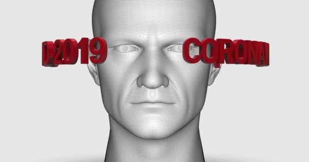 Mans Head Close Tags Covid 2019 Panprevalence Coronavirus Turn Chinese — 图库视频影像