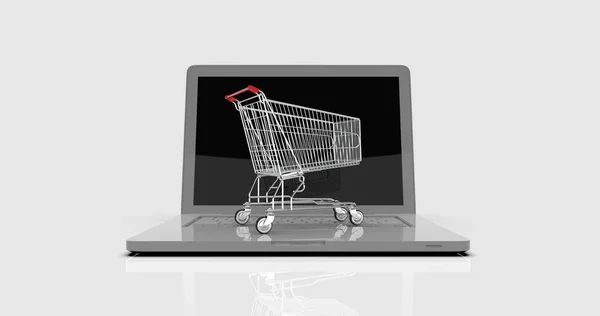 Shopping Cart Laptop Commerce Trolley Front Laptop Online Shopping Online — Φωτογραφία Αρχείου
