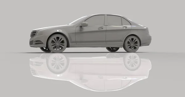 3Dレンダリング グレーの背景に現代の車のテンプレートセダン 3Dモックアップ車 車のモックアップ 車のデザインテンプレート 交通アイコン — ストック写真