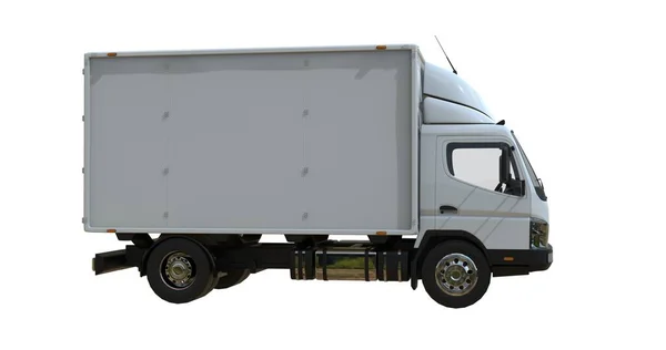 白色背景隔离商业运送车 模板元件信息图形 邮政卡车 白色运送车图标 运输服务 — 图库照片