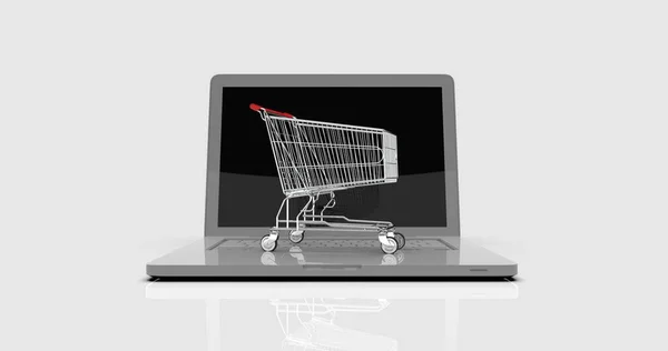 Shopping Cart Laptop Commerce Trolley Front Laptop Online Shopping Online — стокове фото