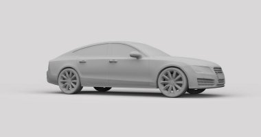 İdari araç orta boy lüks araba, tasarım gri Alman Liftback, Boş PremiumCar Side Sportback, Coupe, Sportback Mockup, 3d Illustration