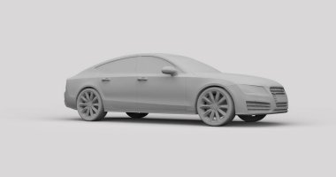 İdari araç orta boy lüks araba, tasarım gri Alman Liftback, Boş PremiumCar Side Sportback, Coupe, Sportback Mockup, 3d Illustration