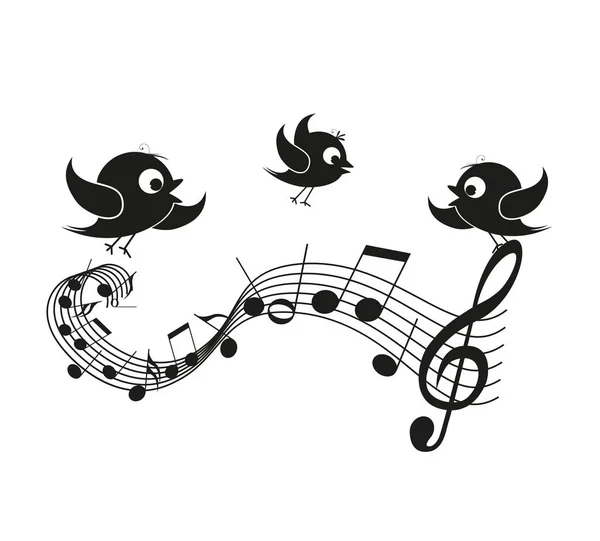 Notes musicales avec oiseaux — Image vectorielle
