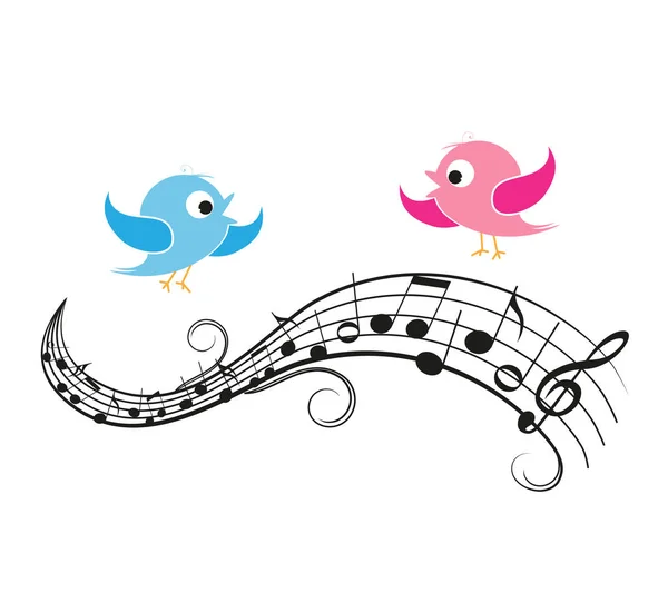 Notes musicales avec oiseaux — Image vectorielle