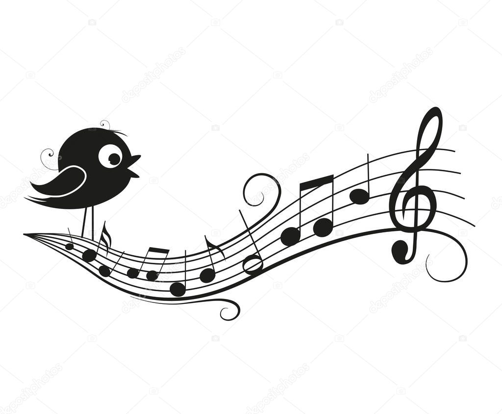 Musical notes with bird