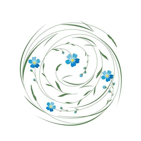 Cirkel met gras en bloemen — Stockvector