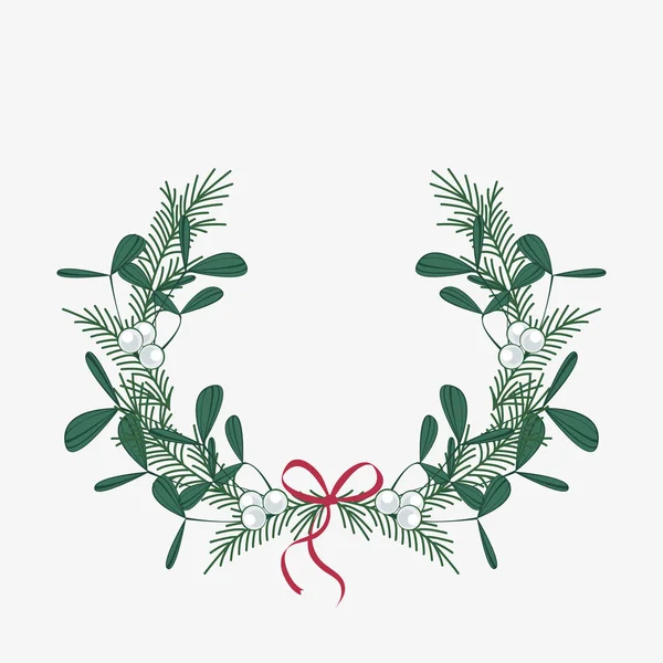 Couronne de Noël avec branches et gui — Image vectorielle