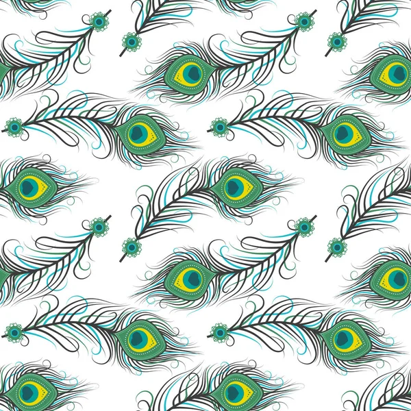 Seamless pattern of peacock feathers — Stock Vector