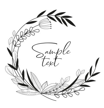 Yaprak ve çiçek ile el çizilen çerçeve