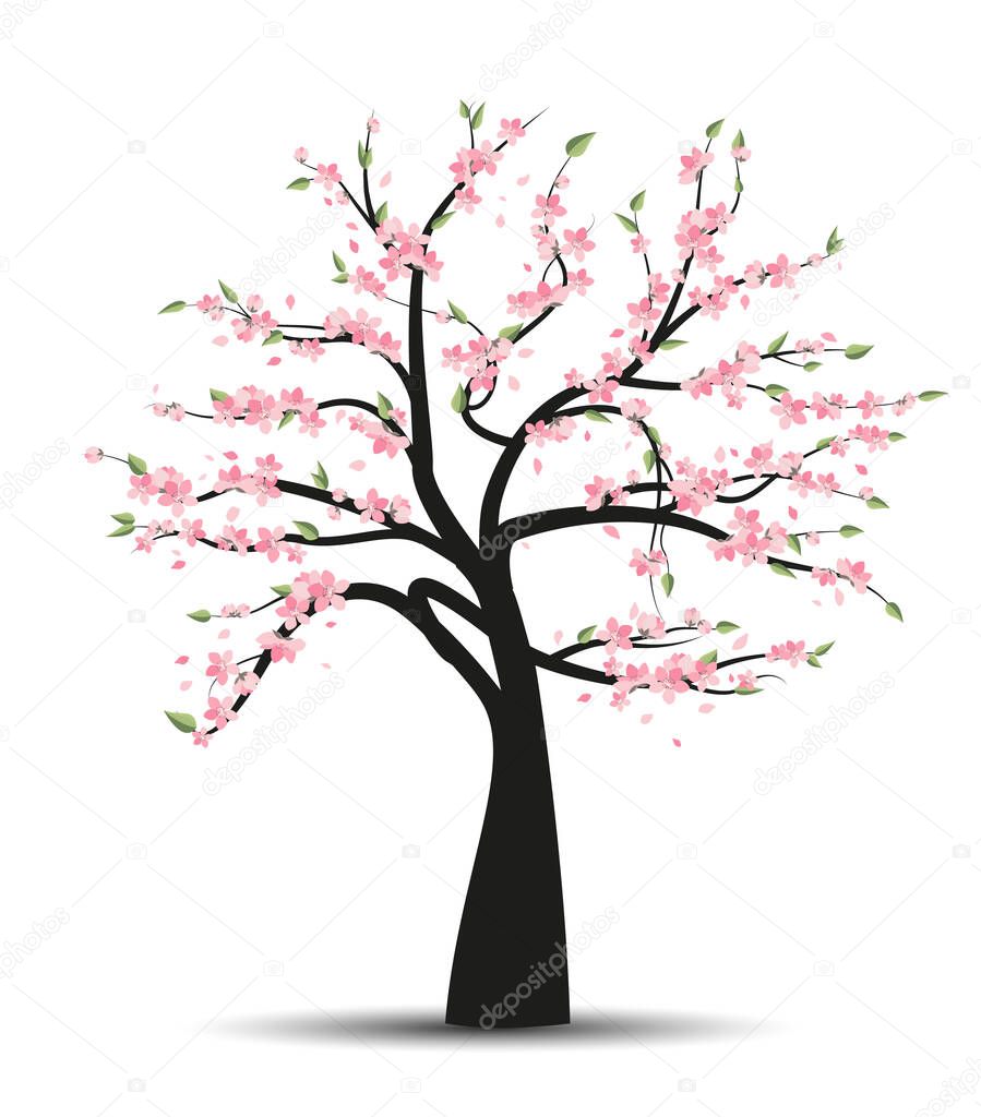 Natural background with tree and leaves, flowers