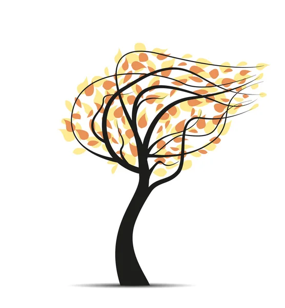 Ilustración Vectorial Del Árbol Otoño Con Hojas Que Caen Sobre — Vector de stock