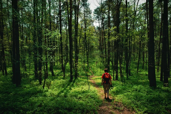 Woman photographer in the outdoors, looking for a subject for photos — Stock Photo, Image