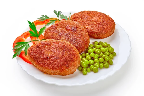 Fried breaded cutlet isolated on white background