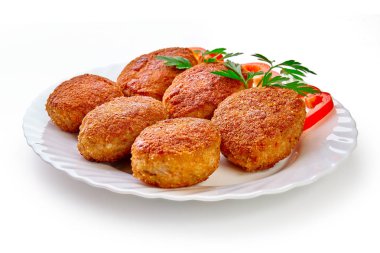 Beyaz arka plan üzerinde izole kızarmış ekmekli pirzola