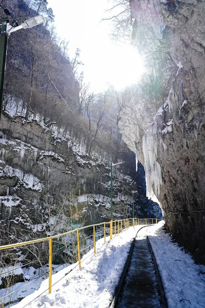 Die Winterschlucht Des Flusses Kurdschips Guam Schlucht Russland — Stockfoto