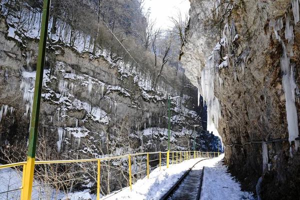 Die Winterschlucht Des Flusses Kurdschips Guam Schlucht Russland — Stockfoto